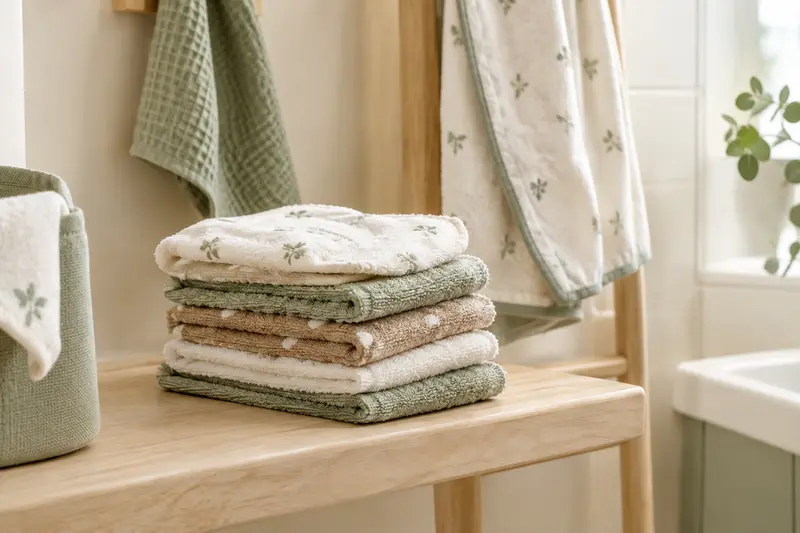 Carrés de toilette pour bébé empilés en tons ivoire et vert sauge